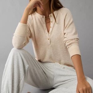 American Eagle Outfitters Cream Long Sleeve Henley
